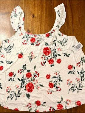 Torrid White Floral Ruffle Strap Tank Top